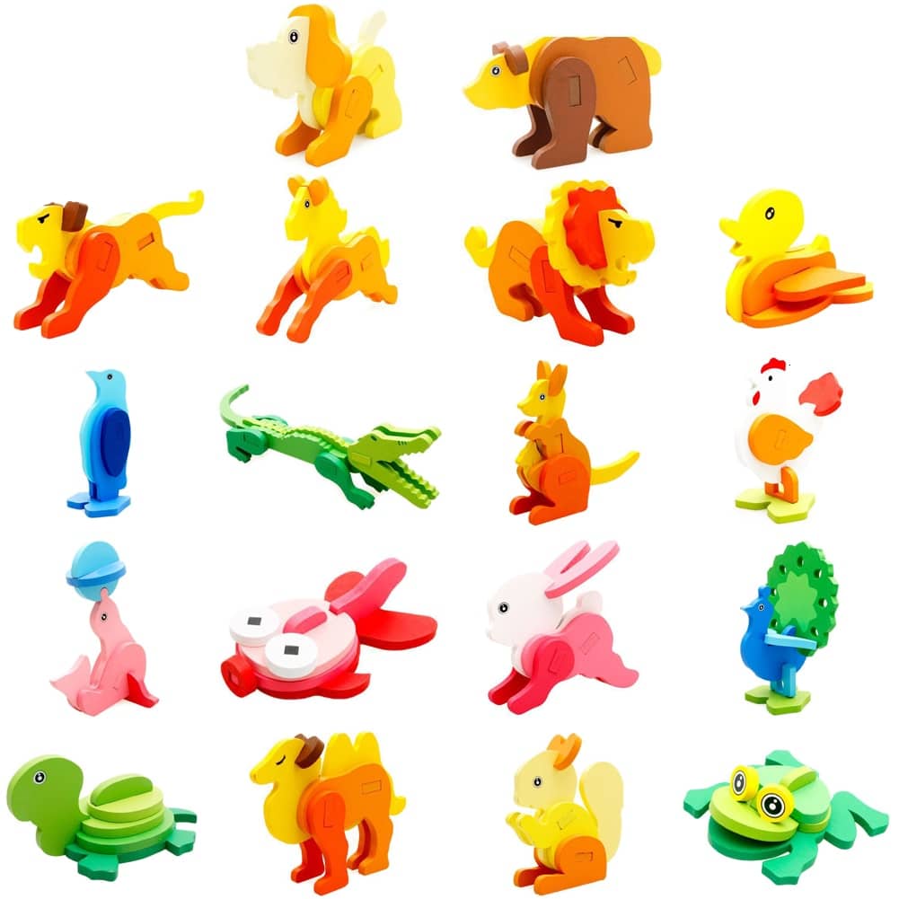 Puzzle 3D en bois coloré pour enfants aux motifs animaliers - Petits  Moussaillons